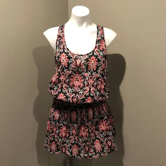 Kate Spade NY Cover Up Small Black Pink White Floral Pullover Sleeveless - Picture 9 of 9